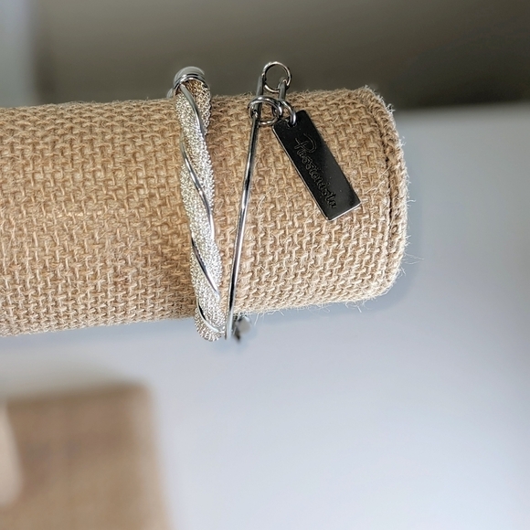 (x2) Silver Bracelets Mesh Cuff Bangle and Solid Charm Bangle Bracelets - Picture 4 of 7